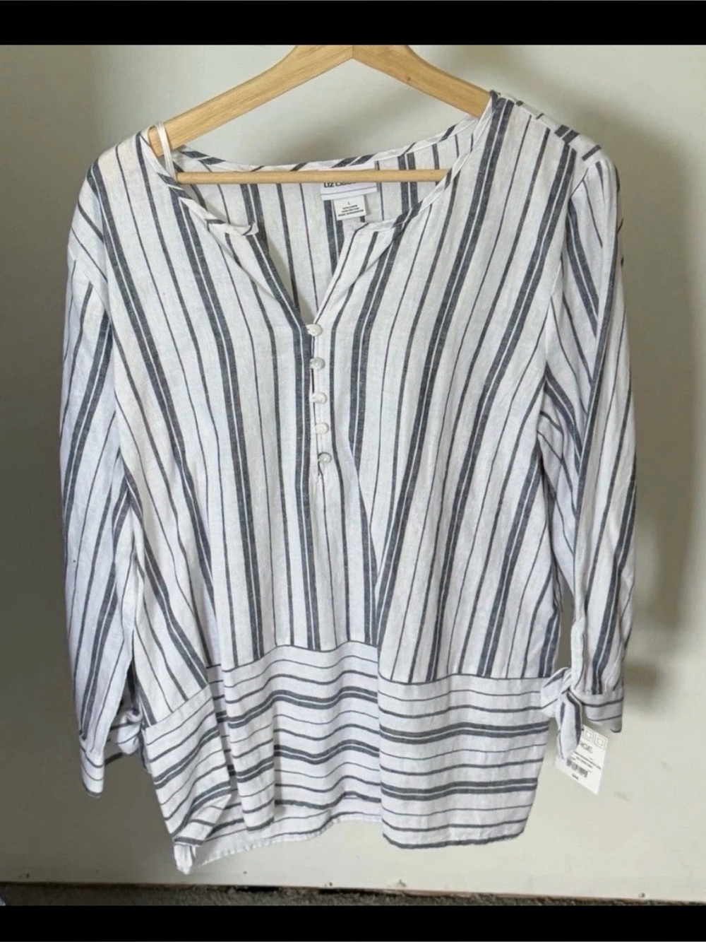 Liz Claiborne Women’s Long Sleeve Blouse Top White Stripe Size Large